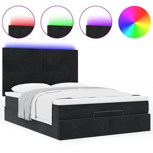 Οθωμανικό κρεβάτι με στρώματα & LEDs Μαύρο 140x190cm Βελούδο - Pakobazaar