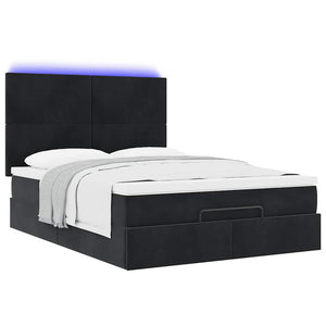 Οθωμανικό κρεβάτι με στρώματα & LEDs Μαύρο 140x190cm Βελούδο - Pakobazaar