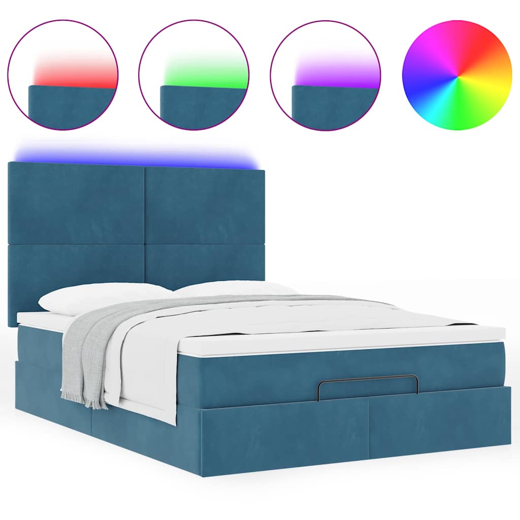 Οθωμανικό κρεβάτι με στρώματα & LEDs Σκούρο μπλε Βελούδο - Pakobazaar