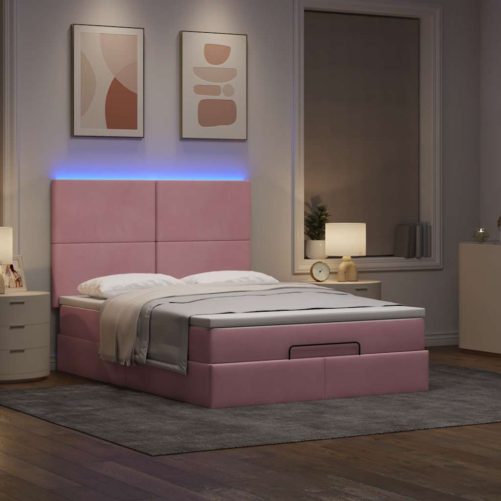 Οθωμανικό κρεβάτι με στρώματα & LEDs Ροζ 140x190cm Βελούδο