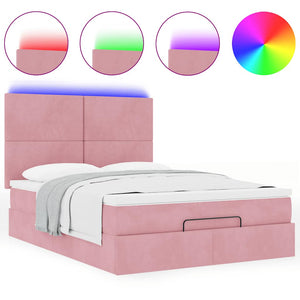 Οθωμανικό κρεβάτι με στρώματα & LEDs Ροζ 140x190cm Βελούδο