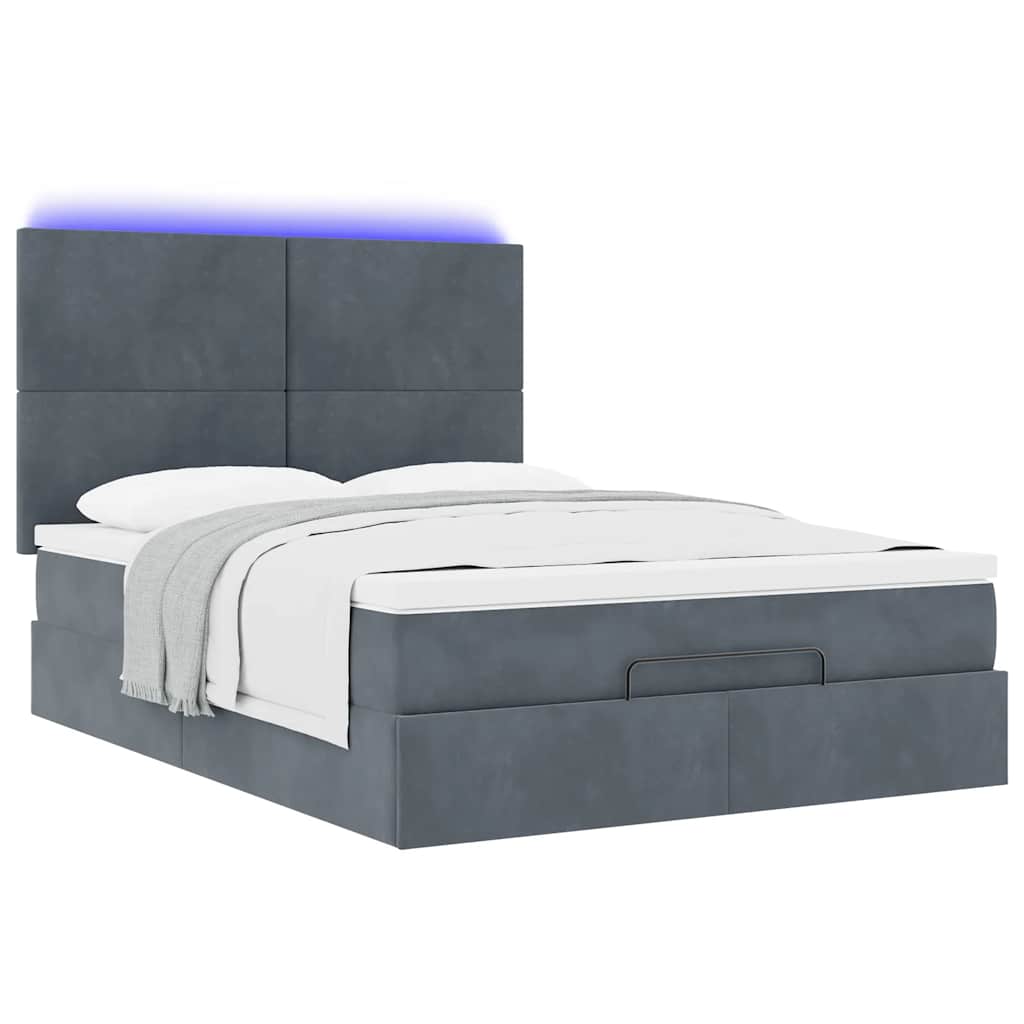 Οθωμανικό κρεβάτι με στρώματα & LEDs Σκούρο γκρι Βελούδο - Pakobazaar