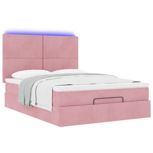 Οθωμανικό κρεβάτι με στρώματα & LEDs Ροζ 140x200cm Βελούδο