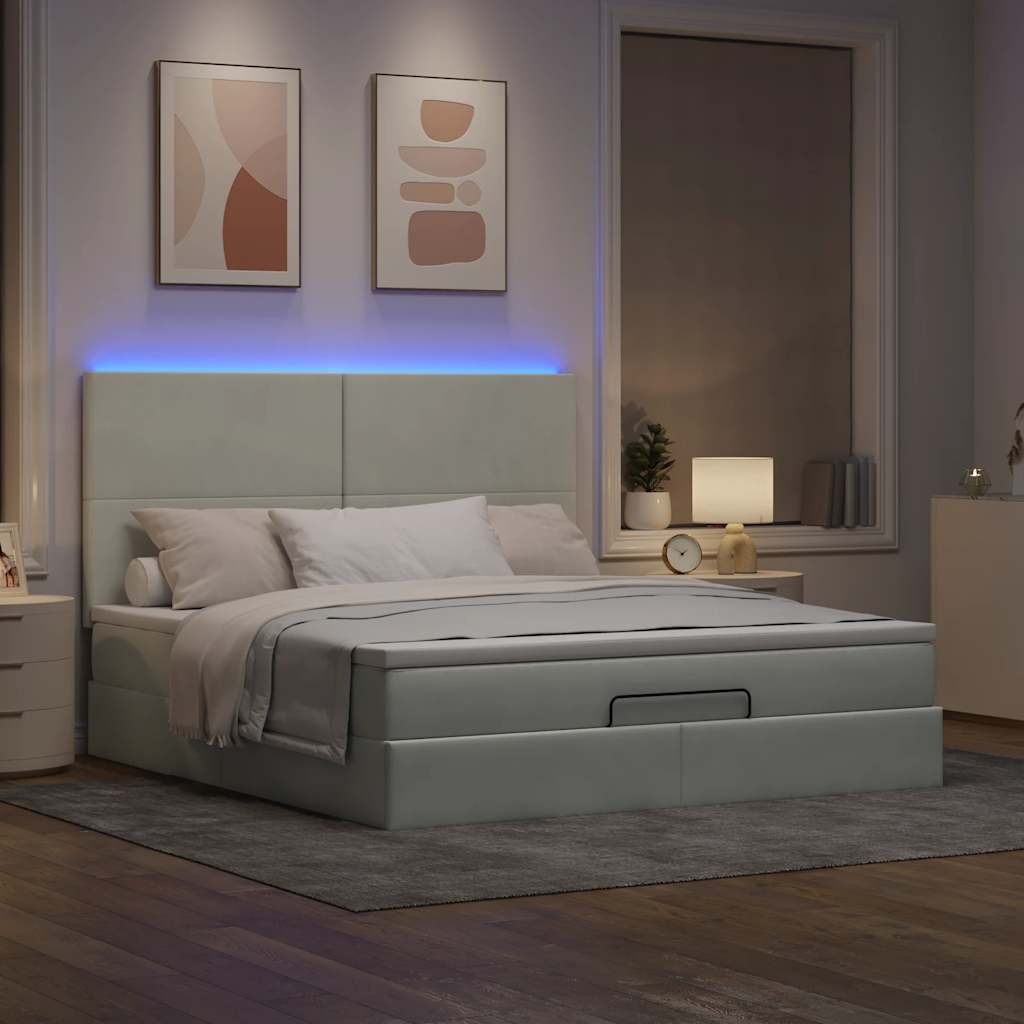 Οθωμανικό κρεβάτι με στρώματα & LEDs Ανοιχτό γκρι Βελούδο - Pakobazaar