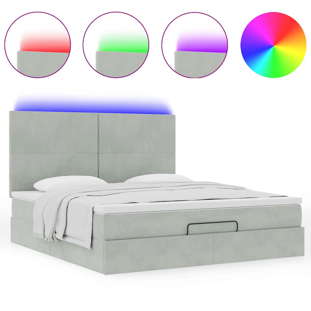 Οθωμανικό κρεβάτι με στρώματα & LEDs Ανοιχτό γκρι Βελούδο - Pakobazaar