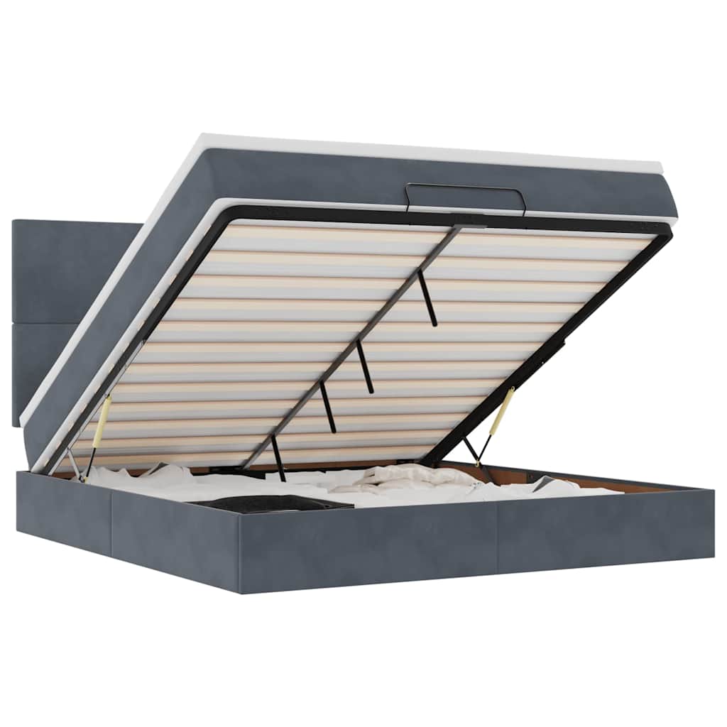 Οθωμανικό κρεβάτι με στρώματα & LEDs Σκούρο γκρι Βελούδο - Pakobazaar