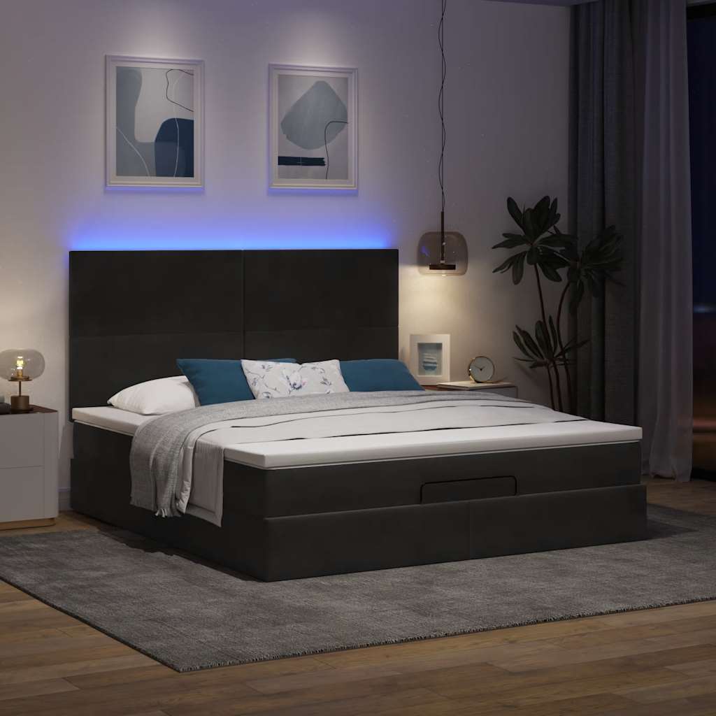 Οθωμανικό κρεβάτι με στρώματα & LEDs Μαύρο 160x200cm Velvet - Pakobazaar
