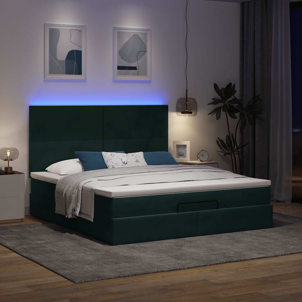 Οθωμανικό κρεβάτι με στρώματα & LEDs Σκούρο πράσινο Βελούδο - Pakobazaar