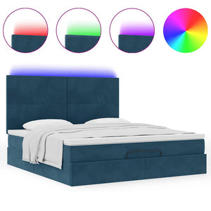 Οθωμανικό κρεβάτι με στρώματα & LEDs Σκούρο μπλε Βελούδο - Pakobazaar