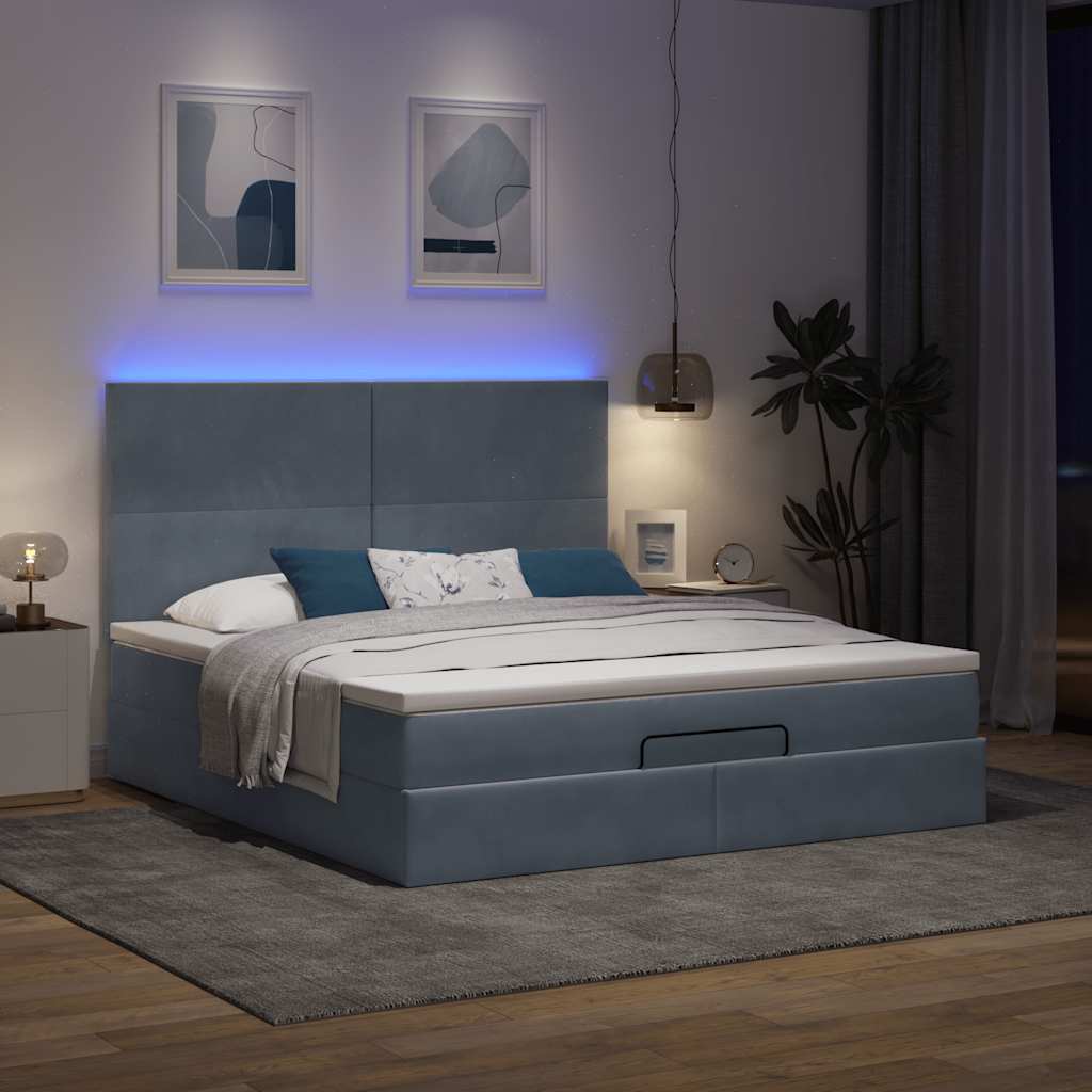 Οθωμανικό κρεβάτι με στρώματα & LEDs Σκούρο γκρι Velvet - Pakobazaar