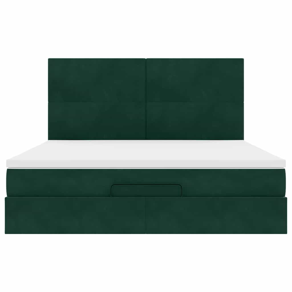 Οθωμανικό κρεβάτι με στρώματα&LEDs Dark Green 180x200cm Velvet