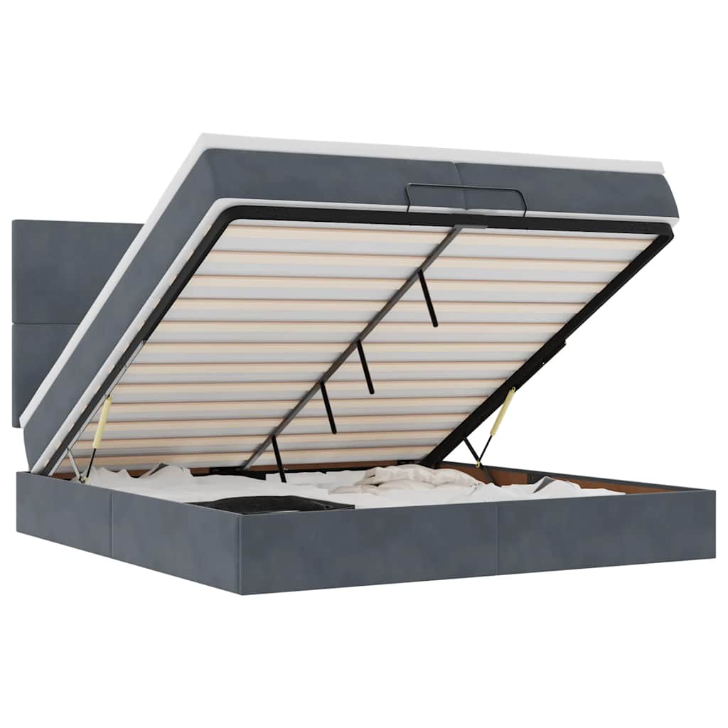 Οθωμανικό κρεβάτι με στρώματα & LEDs Σκούρο γκρι Βελούδο - Pakobazaar