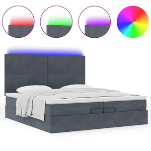 Οθωμανικό κρεβάτι με στρώματα & LEDs Σκούρο γκρι Βελούδο - Pakobazaar