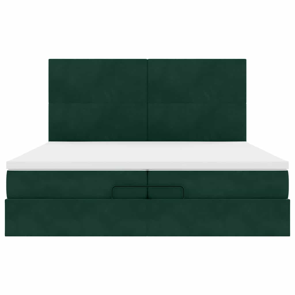 Οθωμανικό κρεβάτι με στρώματα & LEDs Σκούρο πράσινο Βελούδο - Pakobazaar