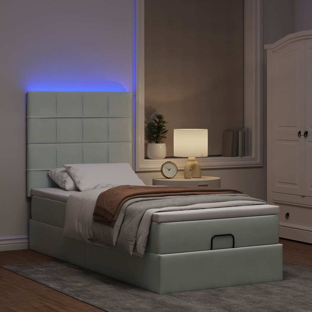 Οθωμανικό κρεβάτι με στρώματα & LEDs Ανοιχτό γκρι Βελούδο - Pakobazaar