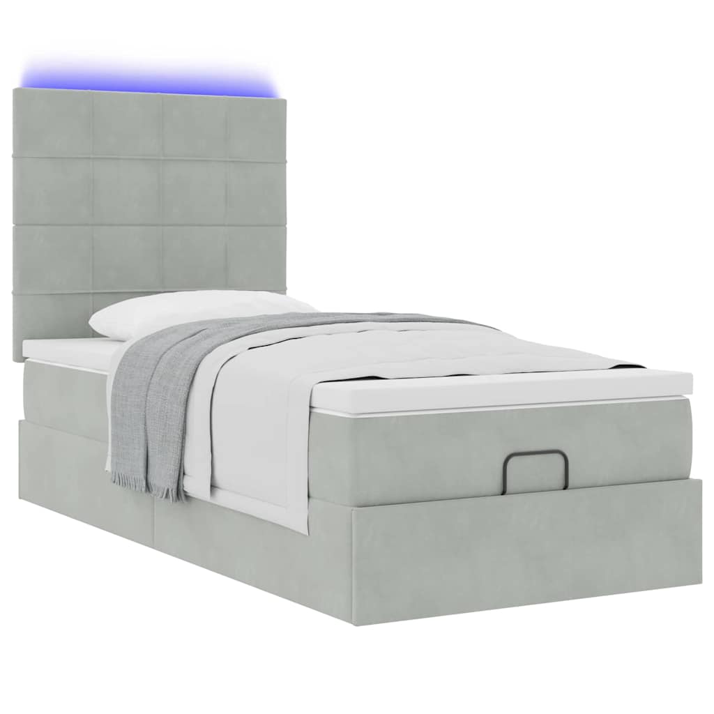 Οθωμανικό κρεβάτι με στρώματα & LEDs Ανοιχτό γκρι Βελούδο - Pakobazaar