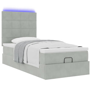 Οθωμανικό κρεβάτι με στρώματα & LEDs Ανοιχτό γκρι Βελούδο - Pakobazaar