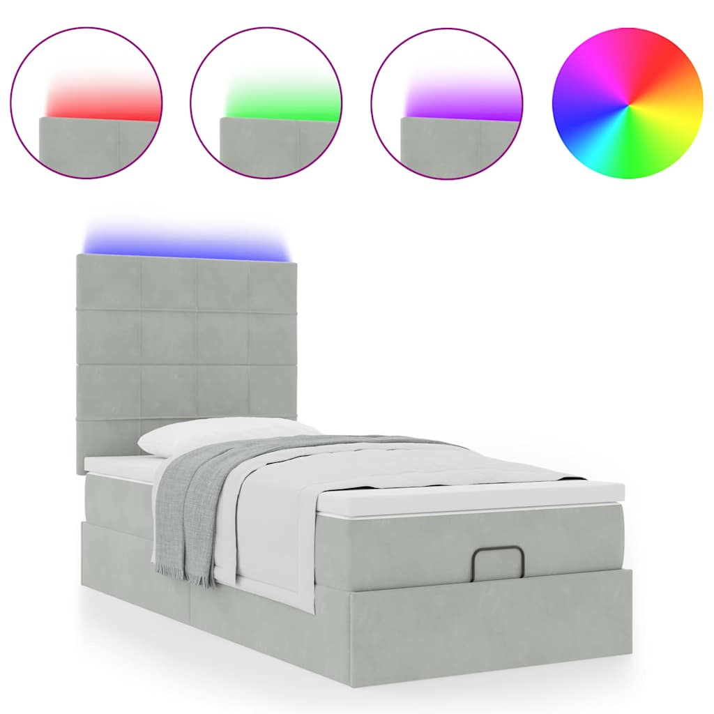 Οθωμανικό κρεβάτι με στρώματα & LEDs Ανοιχτό γκρι Βελούδο - Pakobazaar