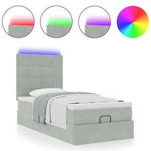 Οθωμανικό κρεβάτι με στρώματα & LEDs Ανοιχτό γκρι Βελούδο - Pakobazaar