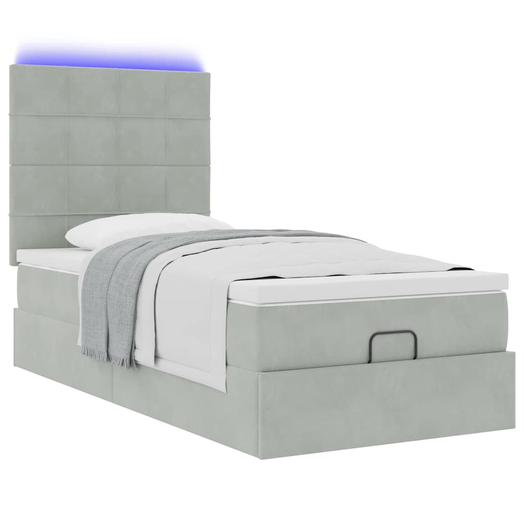 Οθωμανικό κρεβάτι με στρώματα & LEDs Ανοιχτό γκρι Βελούδο - Pakobazaar
