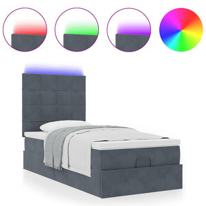 Οθωμανικό κρεβάτι με στρώματα & LEDs Σκούρο γκρι Βελούδο - Pakobazaar