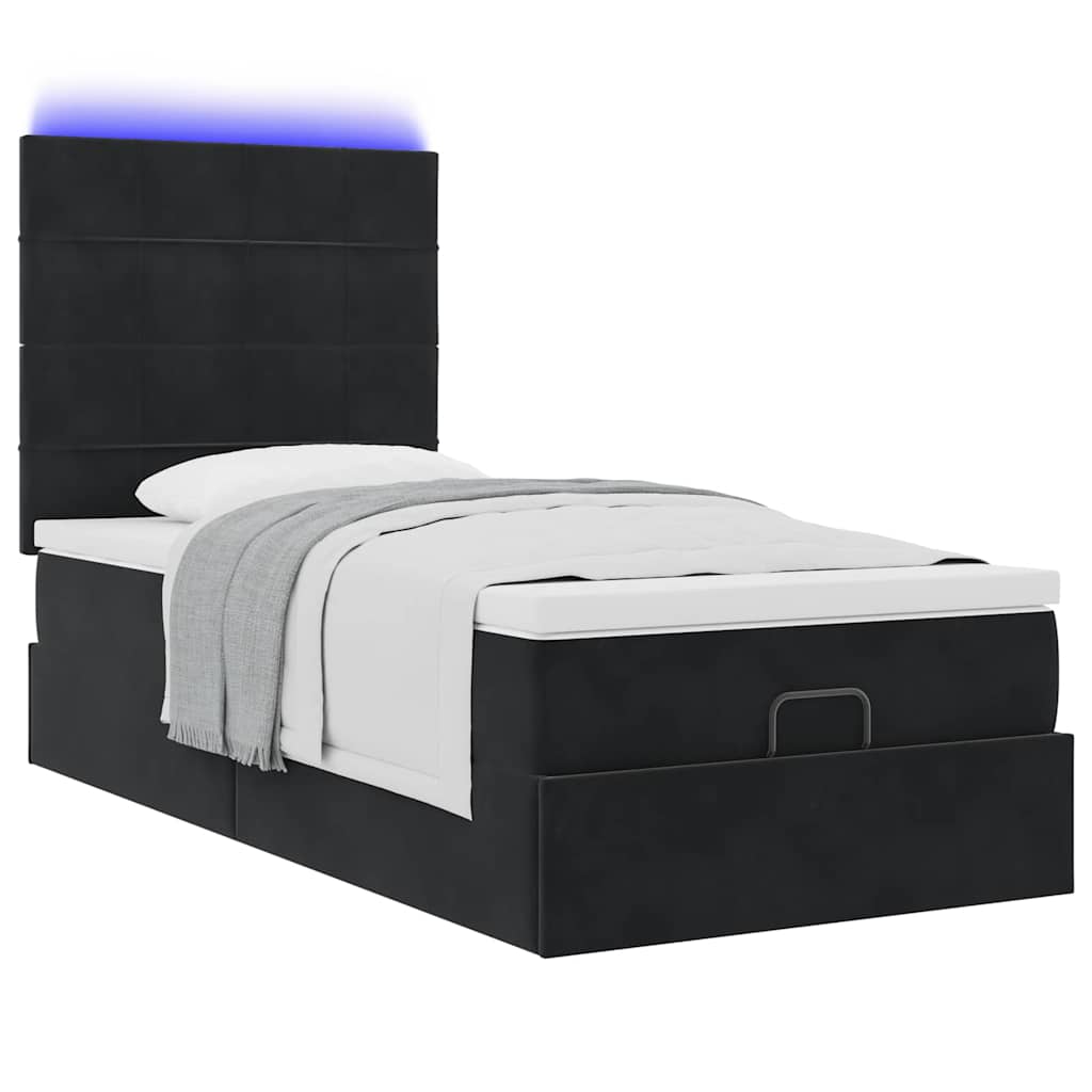 Οθωμανικό κρεβάτι με στρώματα & LEDs Μαύρο 90x190cm Velvet - Pakobazaar