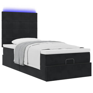 Οθωμανικό κρεβάτι με στρώματα & LEDs Μαύρο 90x200cm Velvet - Pakobazaar