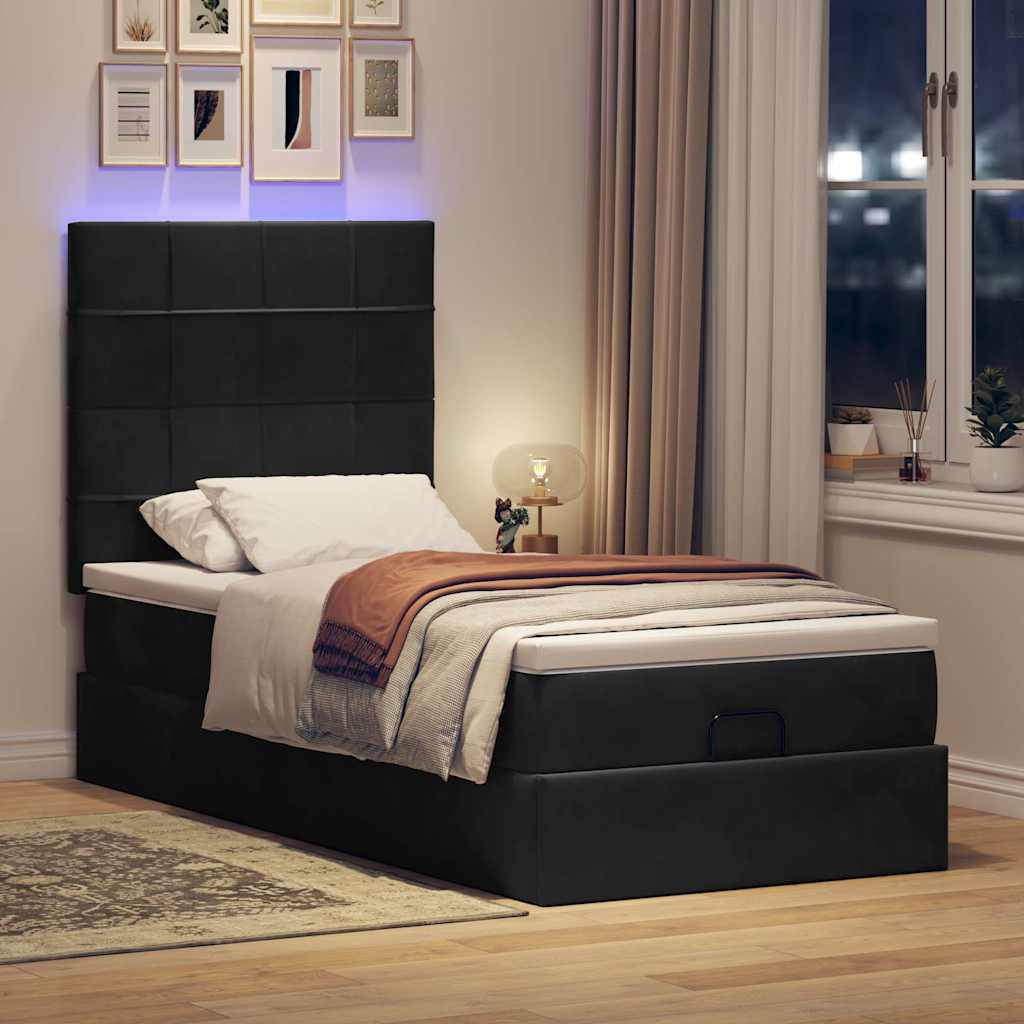 Οθωμανικό κρεβάτι με στρώματα & LEDs Μαύρο 100x200cm Velvet
