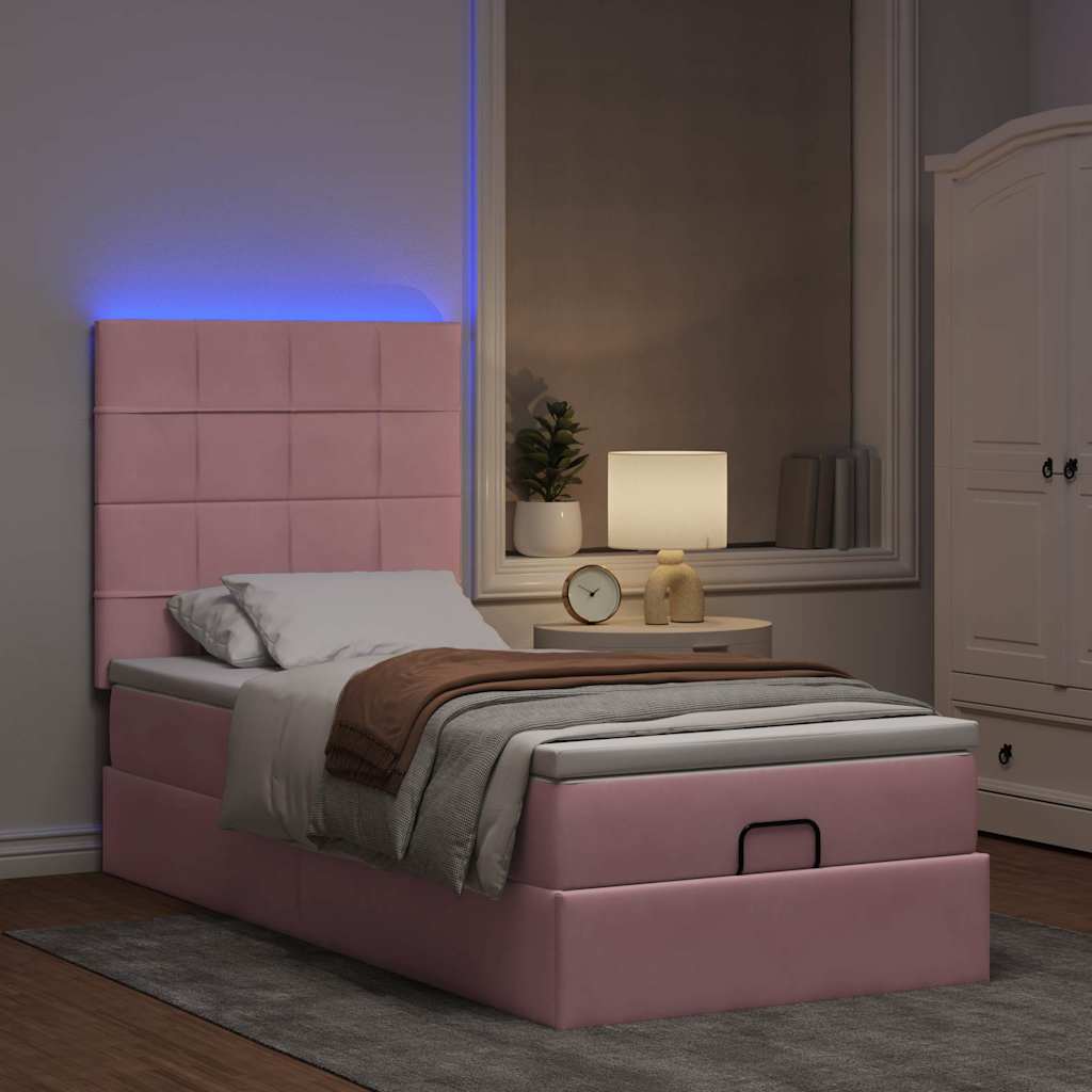 Οθωμανικό κρεβάτι με στρώματα & LEDs Ροζ 100x200cm Velvet - Pakobazaar