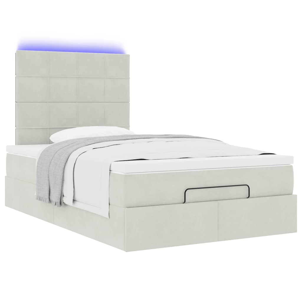 Οθωμανικό κρεβάτι με στρώματα & LEDs Ανοιχτό γκρι Βελούδο - Pakobazaar