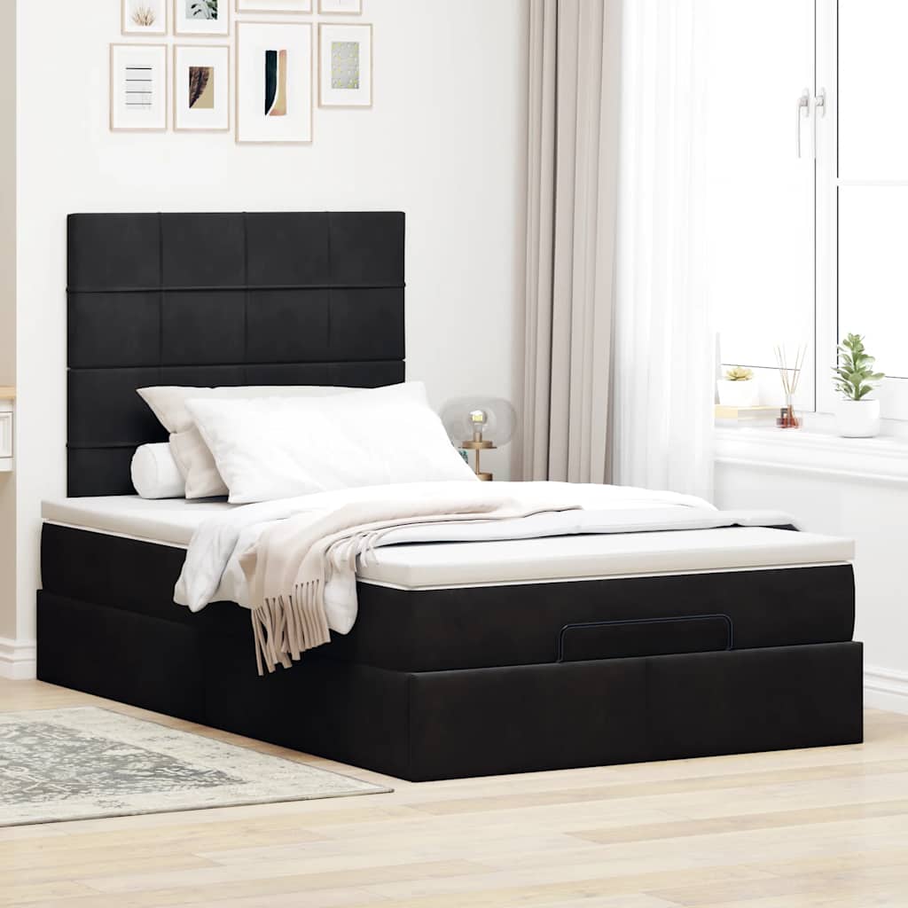 Οθωμανικό κρεβάτι με στρώματα & LEDs Μαύρο 120x190cm Velvet - Pakobazaar