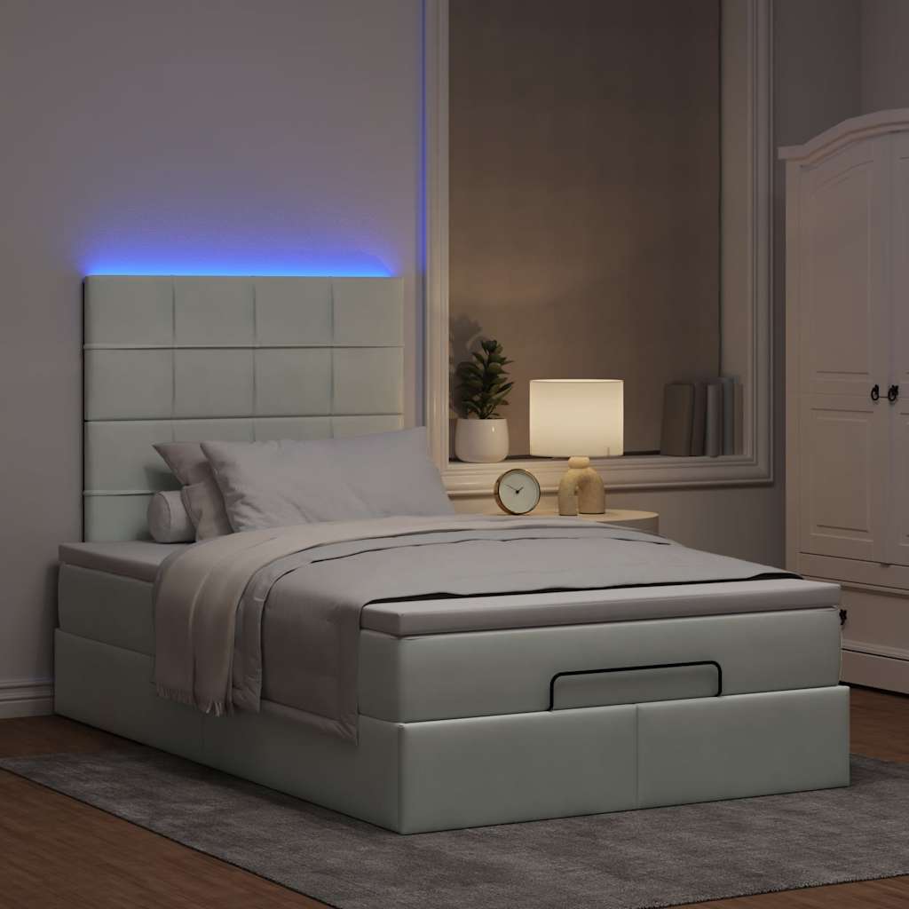 Οθωμανικό κρεβάτι με στρώματα & LEDs Ανοιχτό γκρι Βελούδο - Pakobazaar