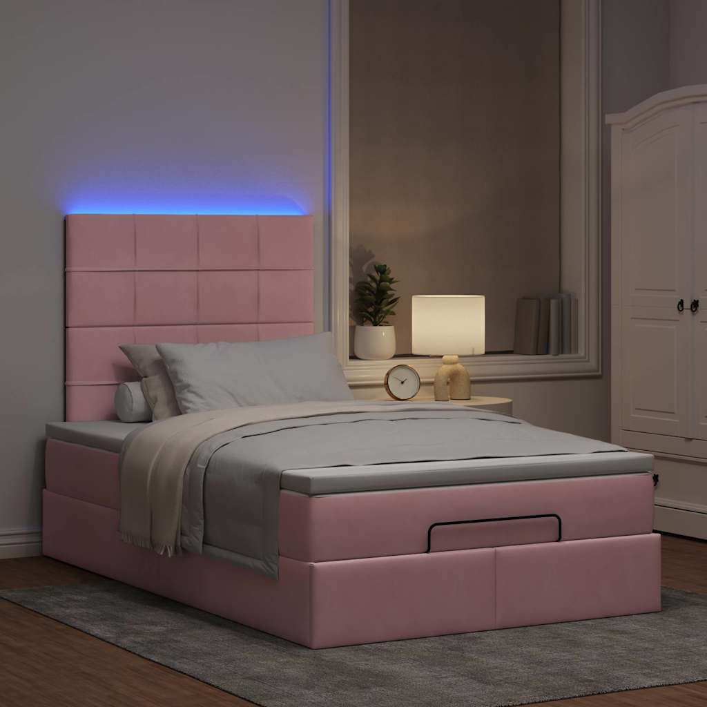 Οθωμανικό κρεβάτι με στρώματα & LEDs Ροζ 120x200cm Velvet - Pakobazaar