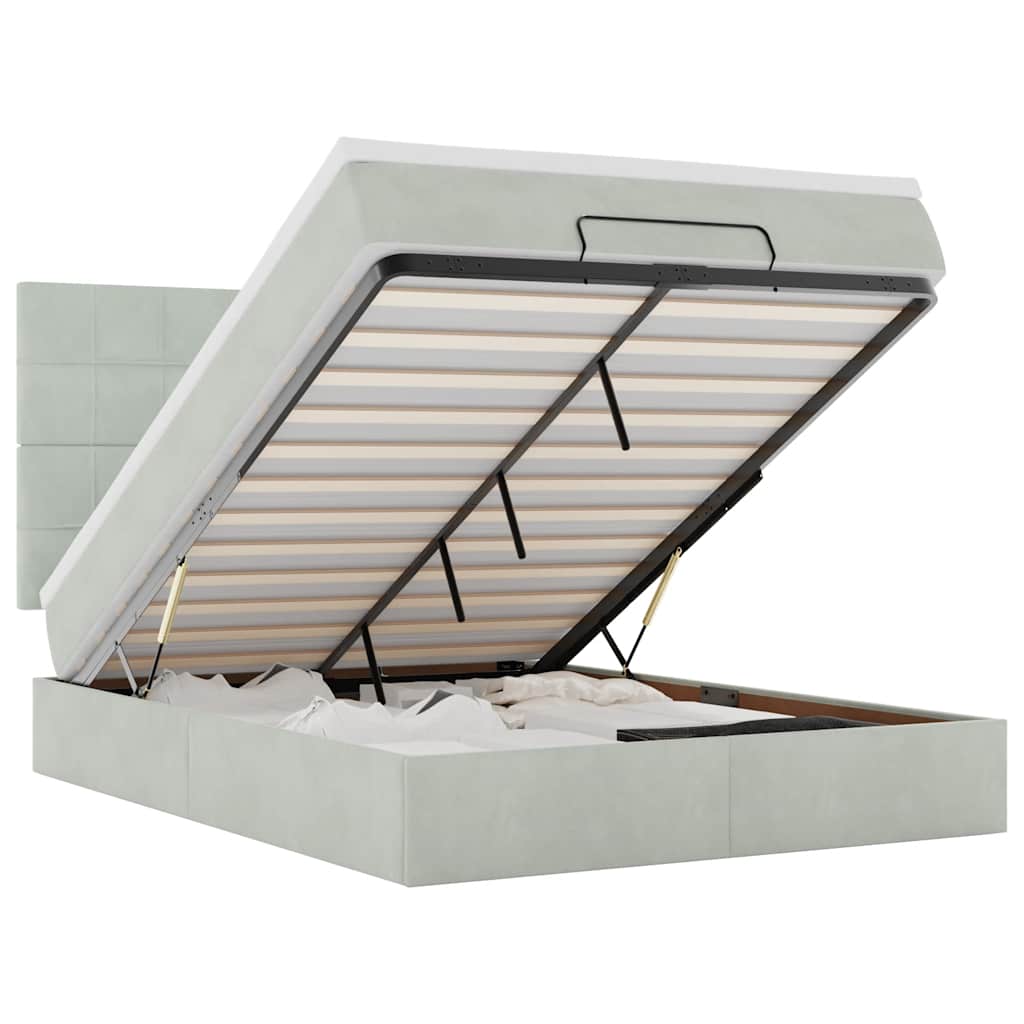 Οθωμανικό κρεβάτι με στρώματα & LEDs Ανοιχτό γκρι Βελούδο - Pakobazaar