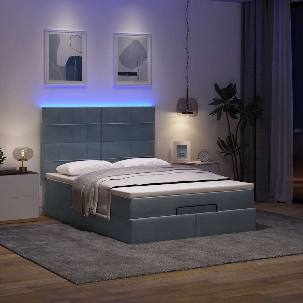 Οθωμανικό κρεβάτι με στρώματα & LEDs Σκούρο γκρι Βελούδο - Pakobazaar