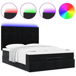 Οθωμανικό κρεβάτι με στρώματα & LEDs Μαύρο 140x190cm Βελούδο - Pakobazaar