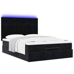 Οθωμανικό κρεβάτι με στρώματα & LEDs Μαύρο 140x190cm Βελούδο - Pakobazaar