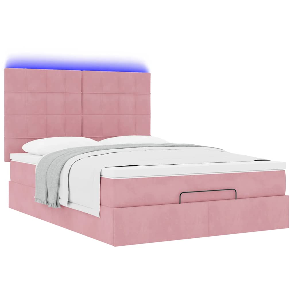 Οθωμανικό κρεβάτι με στρώματα & LEDs Ροζ 140x190cm Βελούδο - Pakobazaar