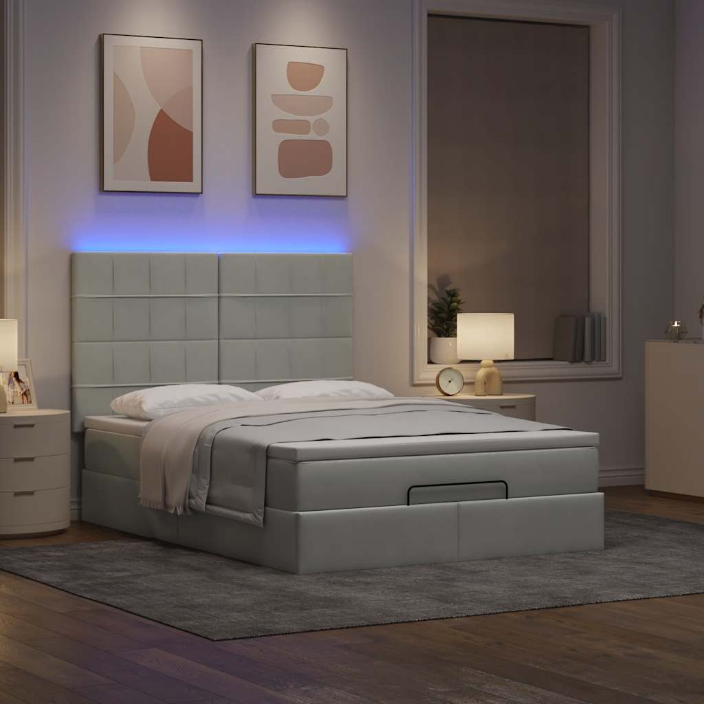 Οθωμανικό κρεβάτι με στρώματα & LEDs Ανοιχτό γκρι Βελούδο - Pakobazaar