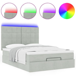 Οθωμανικό κρεβάτι με στρώματα & LEDs Ανοιχτό γκρι Βελούδο - Pakobazaar