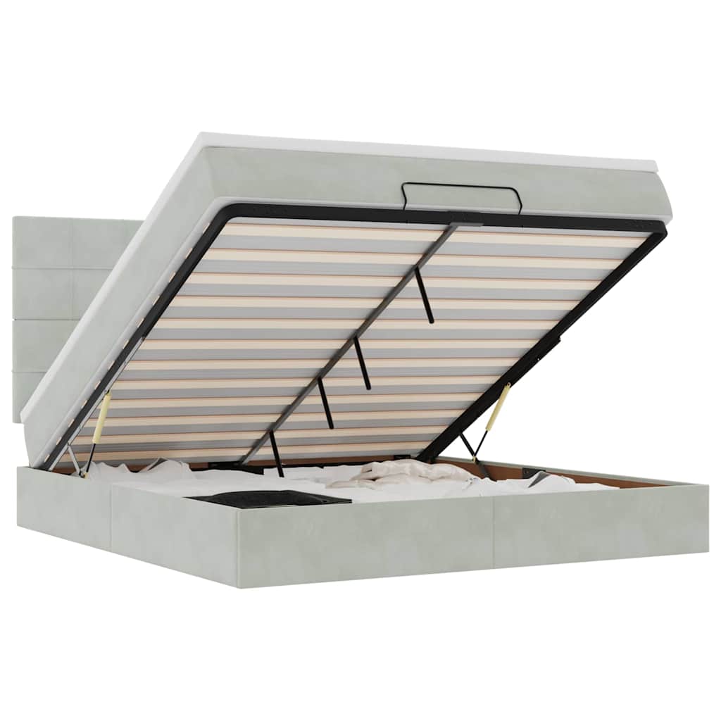 Οθωμανικό κρεβάτι με στρώματα & LEDs Ανοιχτό γκρι Βελούδο - Pakobazaar