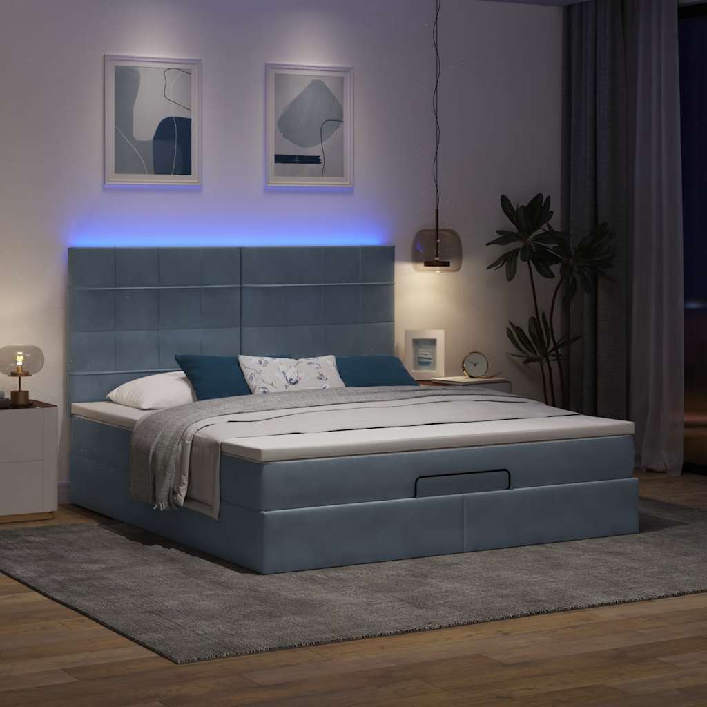 Οθωμανικό κρεβάτι με στρώματα & LEDs Σκούρο γκρι Βελούδο - Pakobazaar