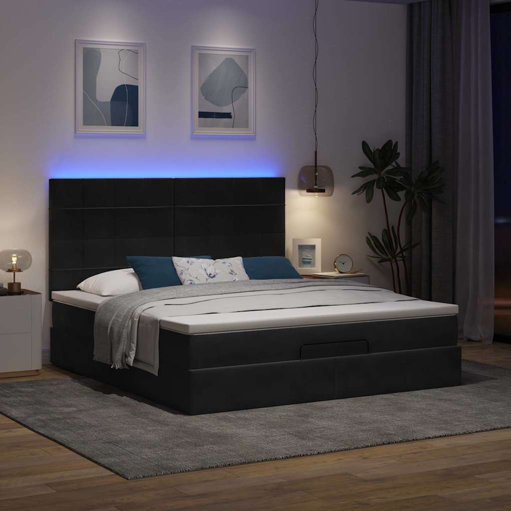 Οθωμανικό κρεβάτι με στρώματα & LEDs Μαύρο 160x200cm Velvet