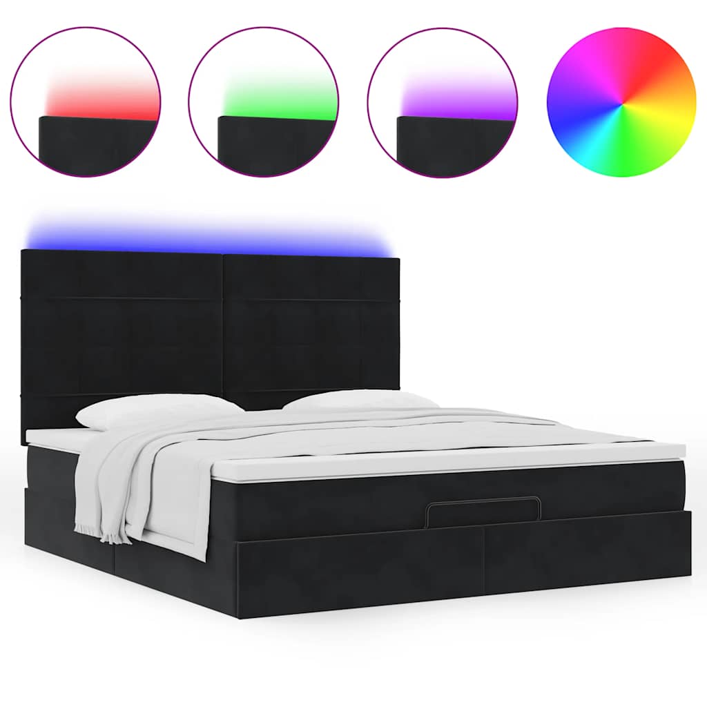 Οθωμανικό κρεβάτι με στρώματα & LEDs Μαύρο 160x200cm Velvet