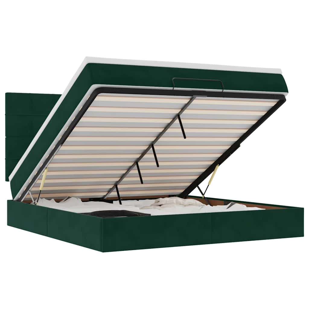 Οθωμανικό κρεβάτι με στρώματα & LEDs Σκούρο πράσινο Βελούδο - Pakobazaar