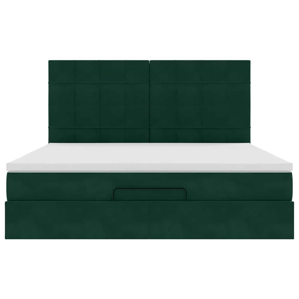 Οθωμανικό κρεβάτι με στρώματα & LEDs Σκούρο πράσινο Βελούδο - Pakobazaar