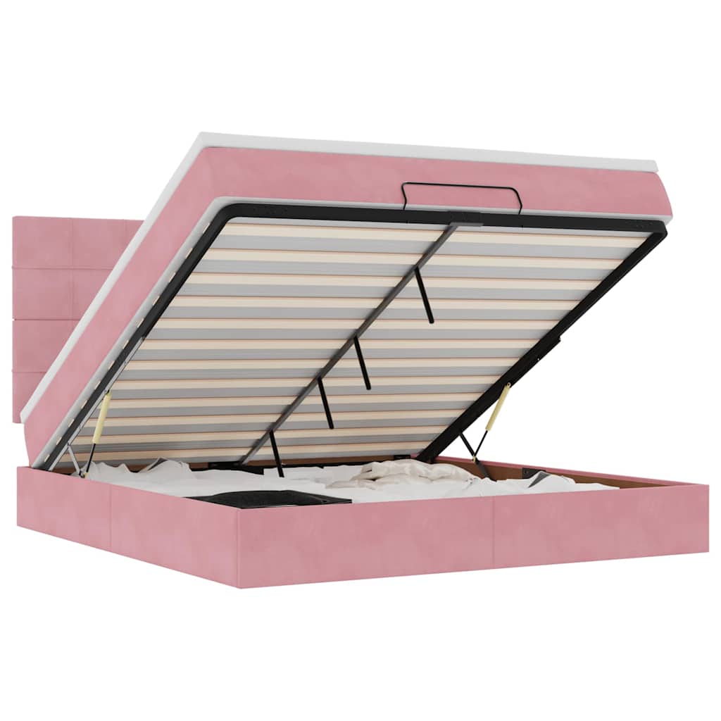 Οθωμανικό κρεβάτι με στρώματα & LEDs Ροζ 160x200cm Velvet - Pakobazaar