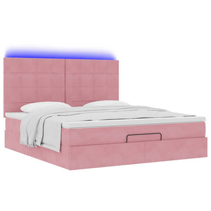 Οθωμανικό κρεβάτι με στρώματα & LEDs Ροζ 160x200cm Velvet - Pakobazaar