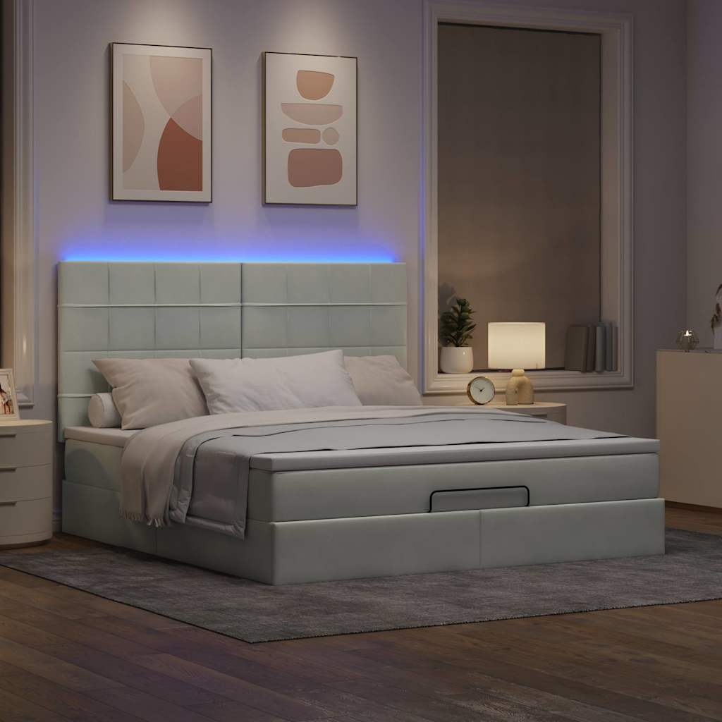 Οθωμανικό κρεβάτι με στρώματα & LEDs Ανοιχτό γκρι Βελούδο - Pakobazaar