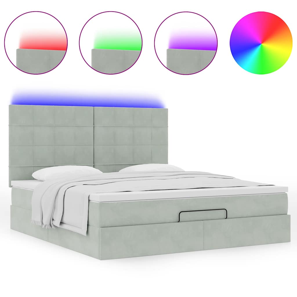 Οθωμανικό κρεβάτι με στρώματα & LEDs Ανοιχτό γκρι Βελούδο - Pakobazaar